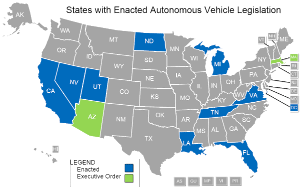 US Map of autonomous legislation