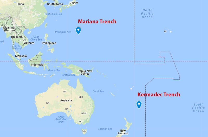Mariana Trench on Map