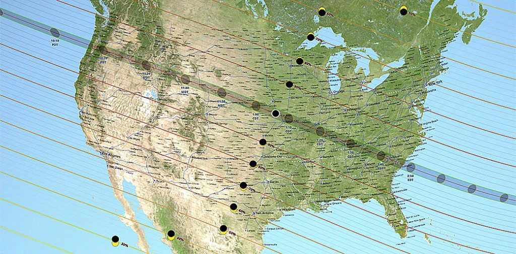 map of solar eclipse path over the US
