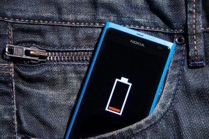 Phone with low battery in pants pocket