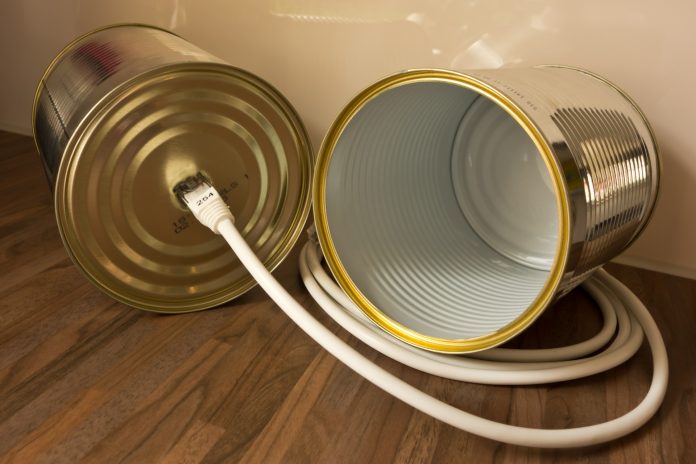 tin cans connected by a data cable